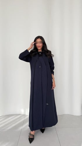 عباية بليزر كريب وكتان كحلي