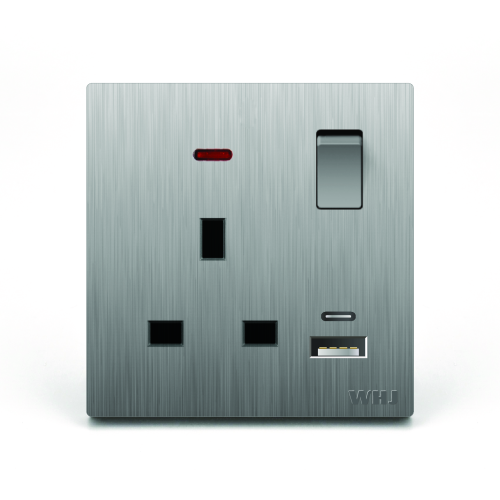 Outlet Whj gray With switch & USB فيش رمادي (وهج)