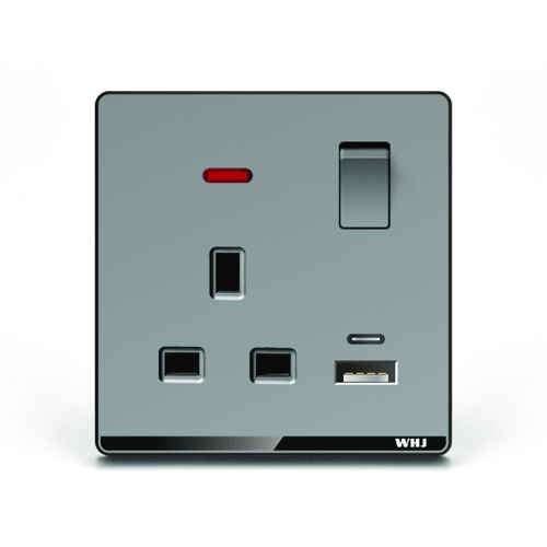 Outlet Whj gray With switch & USB فيش رمادي (وهج)
