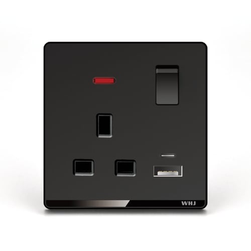 Outlet Whj Black With switch & USB فيش أسود (وهج)