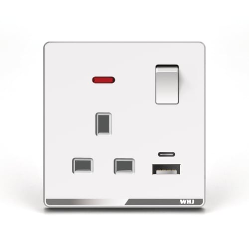 Outlet Whj White With switch & USB فيش أبيض (وهج)