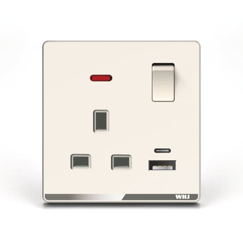 Outlet Whj cream With switch & USB فيش كريمي (وهج)