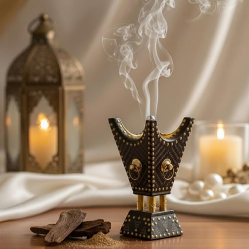 مبخرة خشب فاخرة مزينة بخصوص ذهبية