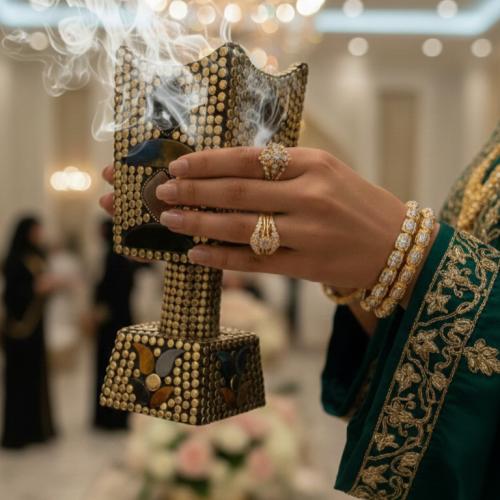 مبخره خشب طبيعي مطرزة بالفصوص