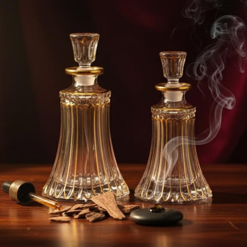 -زجاج عطور (430مل) بشكل أنيق مخطط باللون الذهبي ,...