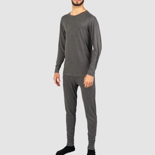 طقم بجامة شتوية ثيرمل رمادي غامق : رجالي
