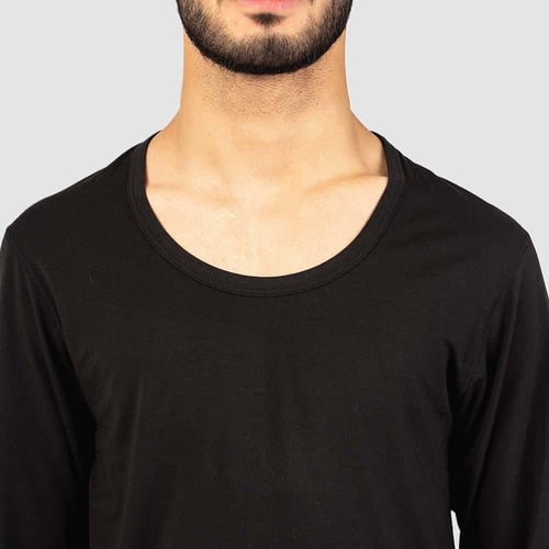 طقم بجامة شتوية ثيرمل خفيف ناعم أسود رجالي