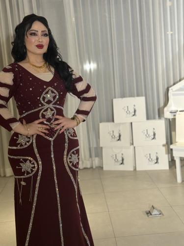 Dress in maroon and silver
