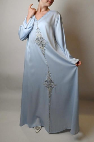 جلابية فخمة حرير باللون السماوي #18