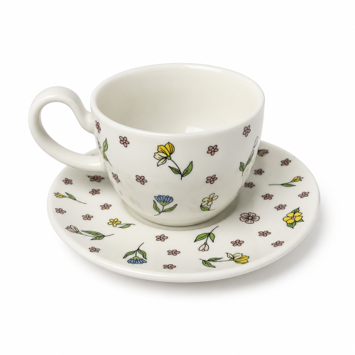 كوب سيراميك مزهر مع صحن – Floral Bloom Cup Set