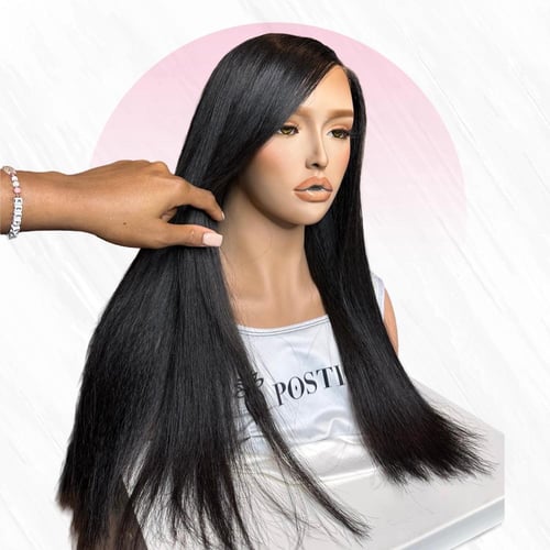 باروكة شعر طبيعي متوسط الطول شعر ستريت اسود باروكة...