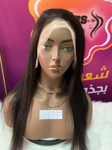 باروكة شعر طبيعي متوسط الطول شعر ستريت بني غامق با...