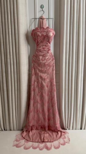 فستان سهره وردي فخم