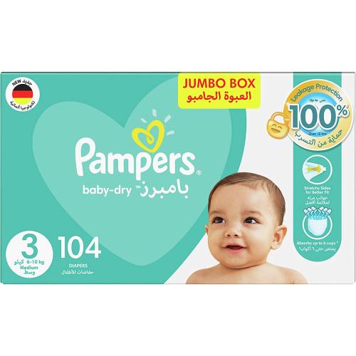 بامبرز حفاضات جامبو وسط صندوق رقم3 104'ح