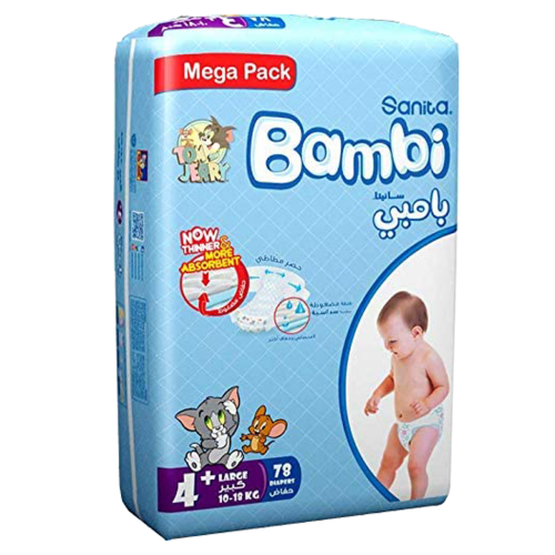 بامبي حفاضات رقم 4+كبير 78'ح