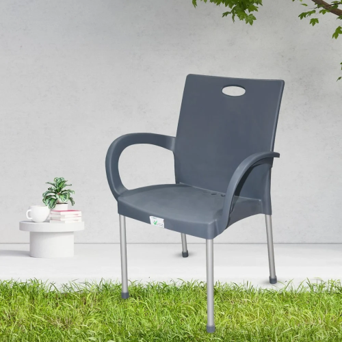 كرسي بلاستيك بأرجل ألمنيوم لون رمادي 541-GRY