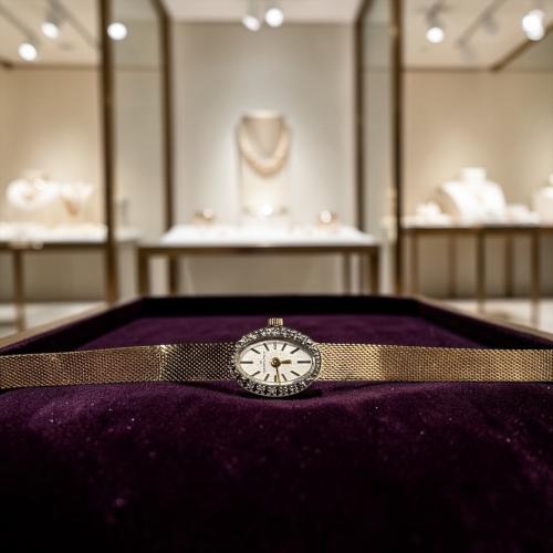 ساعة فنتج فاخرة وأنيقة من ماركة Hamilton العريقة، من عام 1980م. بتصميم يجمع بين الدقة والأناقة . بسوار ذهبي ناعم وميناء مزين بالال...