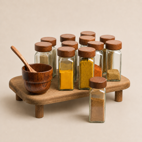 24 pieces glass jar 100 ml for spices with dark bamboo lid