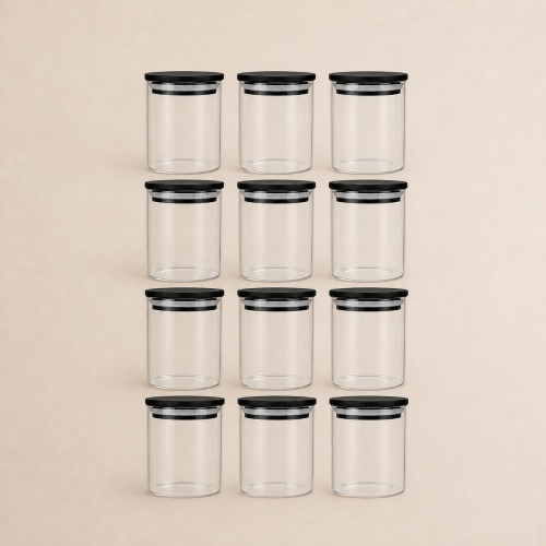 12 pieces glass jar 200 ml with black bamboo lid 2...