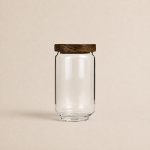 Glass jar with dark bamboo lid 750 ml