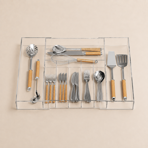 Extendable acrylic tableware tray