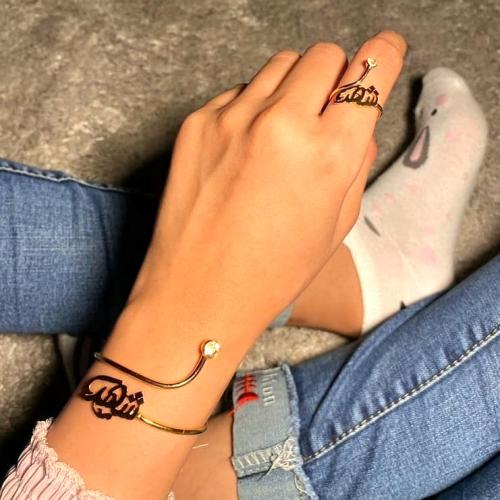 بكج اسوارة وخاتم بالحرف مع زركون – هدية أنثوية فاخ...