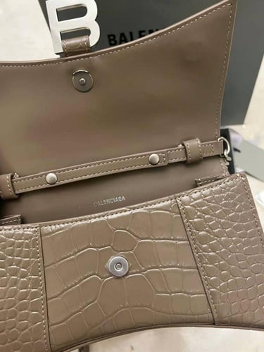 Balenc Dark Beige Croc Embossed Leather Small Hour...