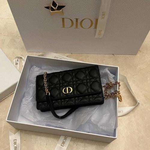 Dior Caro Chain Pouch – Black Cannage Lambskin Lea...