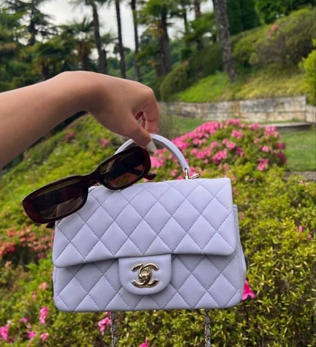 Chanel Mini Lilac Quilted Lambskin Top Handle Bag