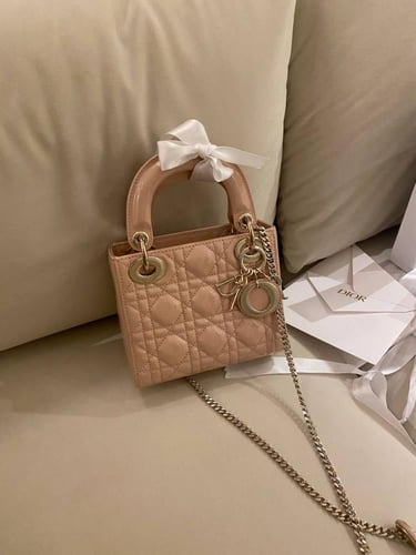 Dior Beige Cannage Leather mini Lady Dior Tote