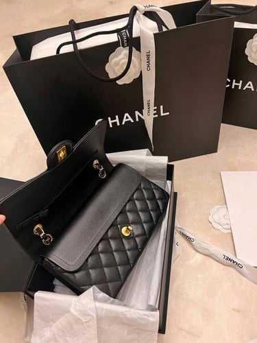 Chanel Classic Small Double Flap Bag in Black Quil...