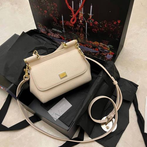 DG Mini Miss Sicily Crossbody Bag in Beige Leather