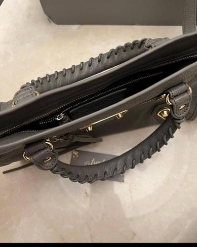 Balenc Grey Leather Mini Classic Metallic Edge Cit...