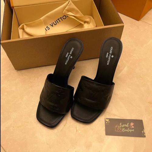 Louis Vuitton Black Leather Revival Slide Sandals