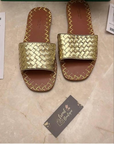 Bottega Veneta Metallic Gold Intrecciato Leather S...