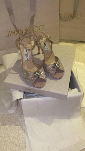 Suede Crystal Embellished Sacora heels