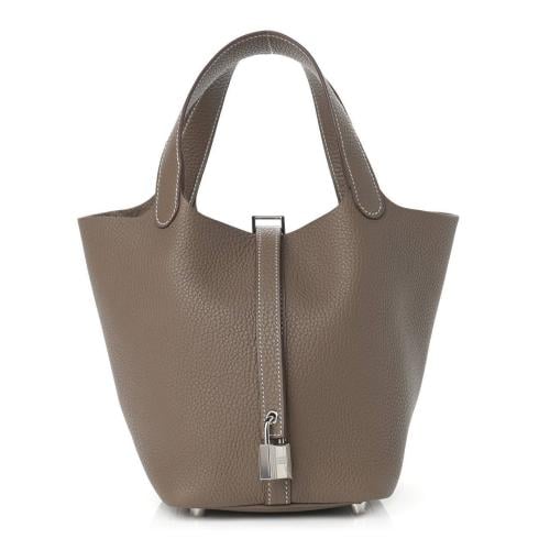 Hermes Etoupe Gray Taurillon Clemence Leather Pico...