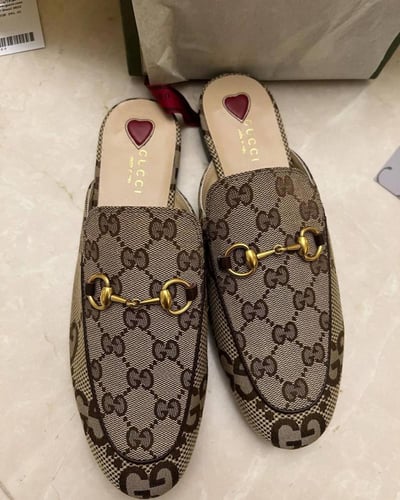 Gucci Beige/Brown GG Canvas Princetown Flat Mules