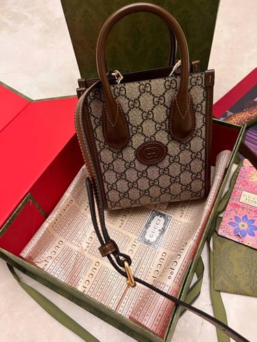 Gucci Beige/Brown Mini GG Supreme Interlocking G S...