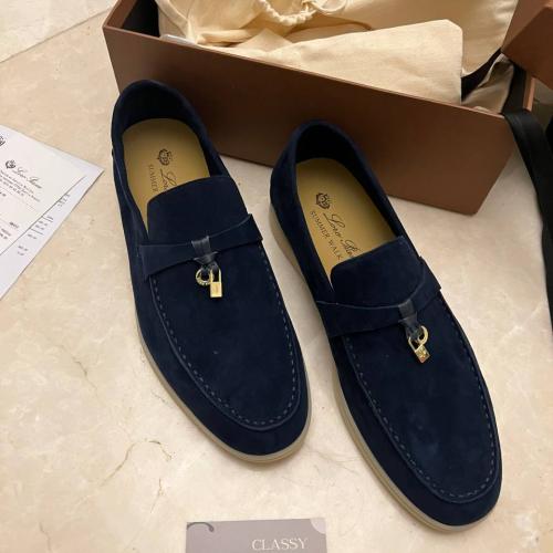 Loro Piana Navy Blue Suede Summer Charms Walk Loaf...