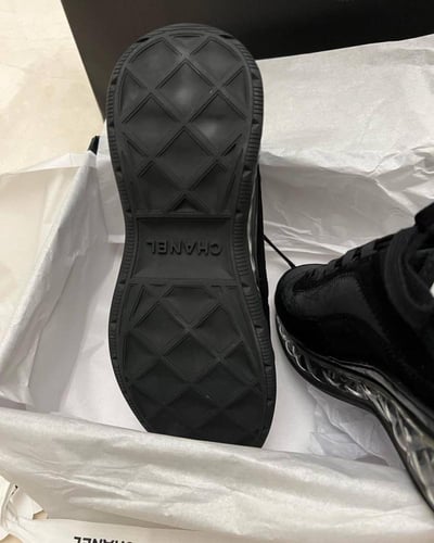 Chanel Black Wmns Calfskin and Nylon Sneaker