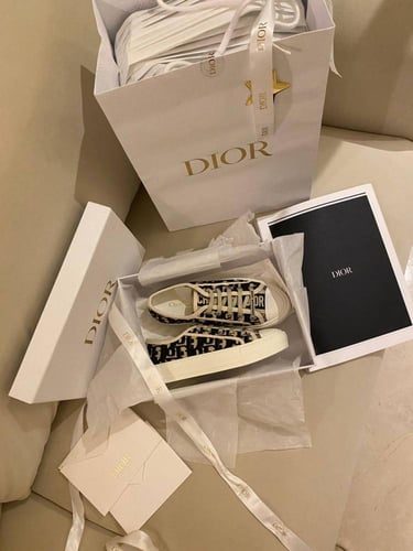 Dior Navy Blue/White Oblique Embroidered Canvas an...