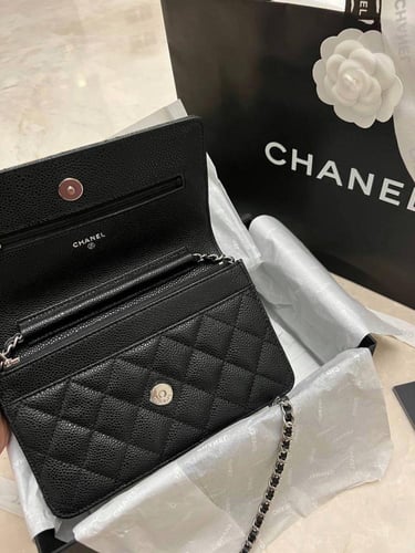 Chanel Black WOC clutch bag in coated cavaira leat...