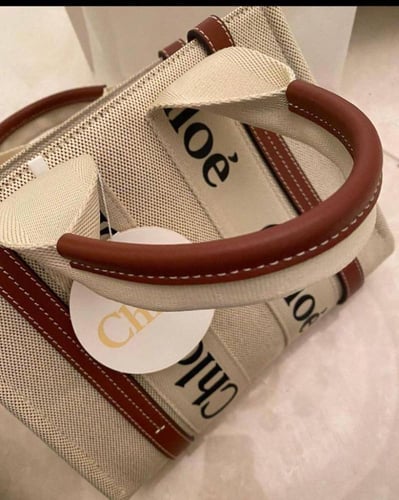 Chloé Woody Medium Black/Gray Leather and Wool Tot...