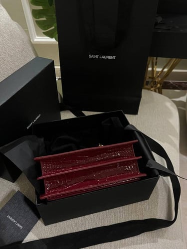 YSL Medium Sunset Shoulder Bag with Chain in Croco...