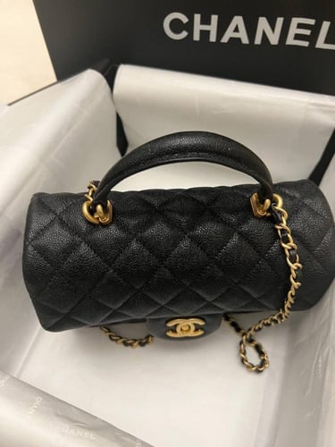 Chanel Black Quilted Caviar Leather Mini Rectangul...