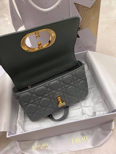 Dior Caro medium shoulder bag in beige quilted lea...