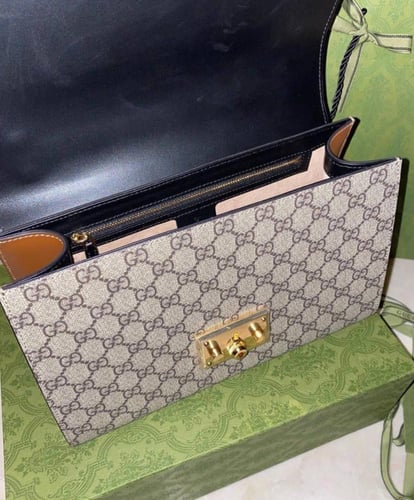 Gucci Beige Padlock Supreme Shoulder Bag