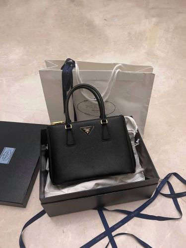 Prada Black Saffiano Lux Leather Small Double Zip...