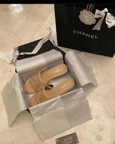 Chanel Beige Leather CC Wedge Sandals